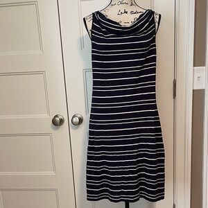 Eddie Bauer Outdoor Classic Navy and White Striped Midi Dress